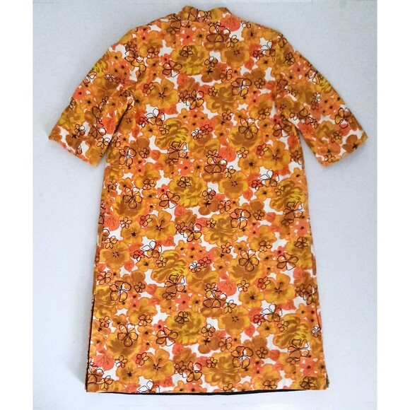 Vtg Hawaiian Barkcloth Handmade Midi Coat Gold Coral Floral Elbow  Sleeve Sz M - Picture 14 of 16
